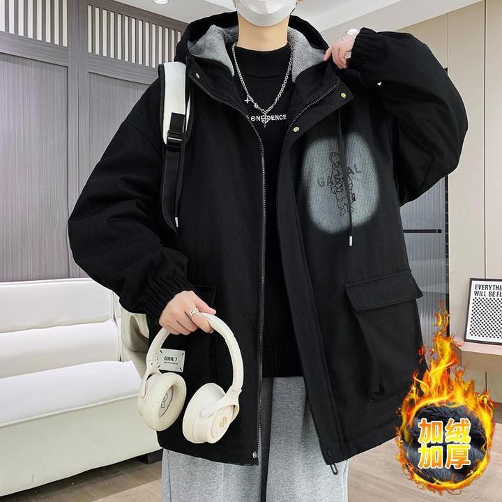 工装外套男士秋冬款青少年潮流韩版加绒夹克初中学生大童冲锋衣款