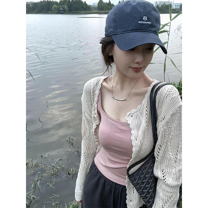 镂空冰丝针织防晒开衫女夏季薄款披肩外搭外套短款罩衫法式小坎肩