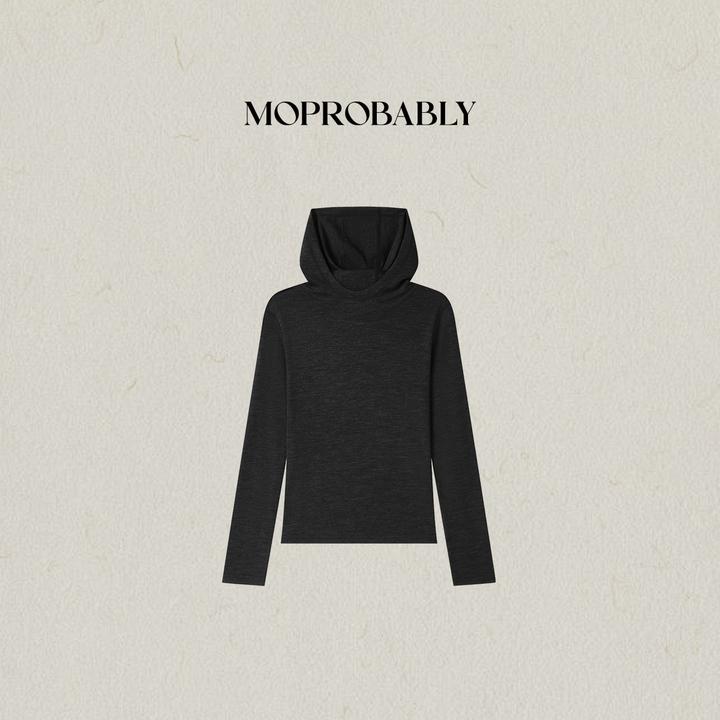 Moprobably李予诺「隐质」"100%羊毛"极简纯色百搭长袖T恤L5347054