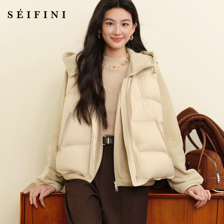 孟子义代言诗凡黎连帽外套羽绒马甲两件套保暖安心鸭绒7GA180091