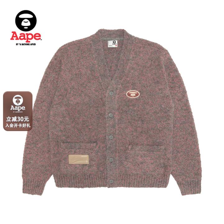 Aape旗舰店男装25秋冬猿人刺绣复古做旧休闲针织开衫D305XAP