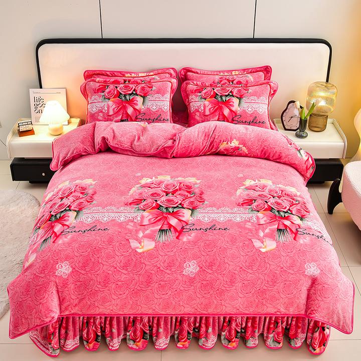 秋冬季加厚牛奶绒四件套加绒保暖金貂双面绒被套床单被罩床上用品