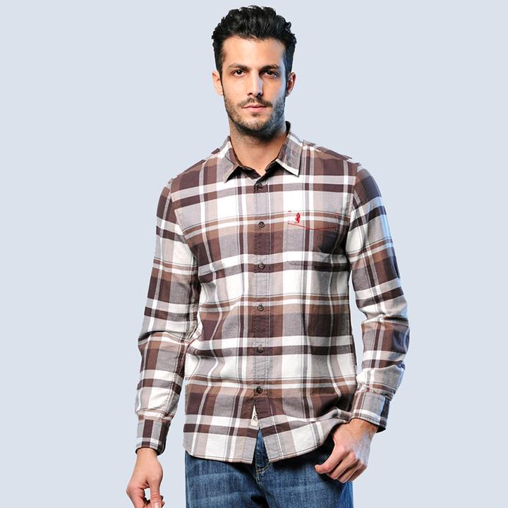 MCS修身版全棉格子长袖衬衫美式休闲做旧衬衣秋季新款CW19WH031M