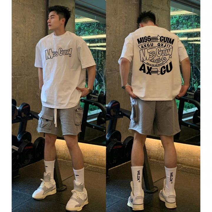 100%纯棉80-300斤美式高街潮牌字母印花短袖t恤男款夏季半袖上衣