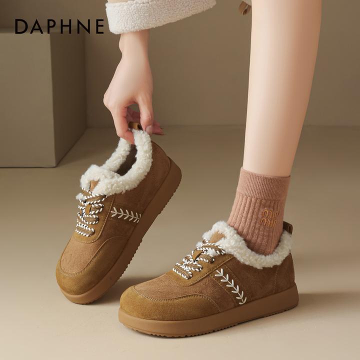 达芙妮时尚休闲鞋棉鞋女2025秋冬新款百搭舒适保暖加绒加厚雪地靴