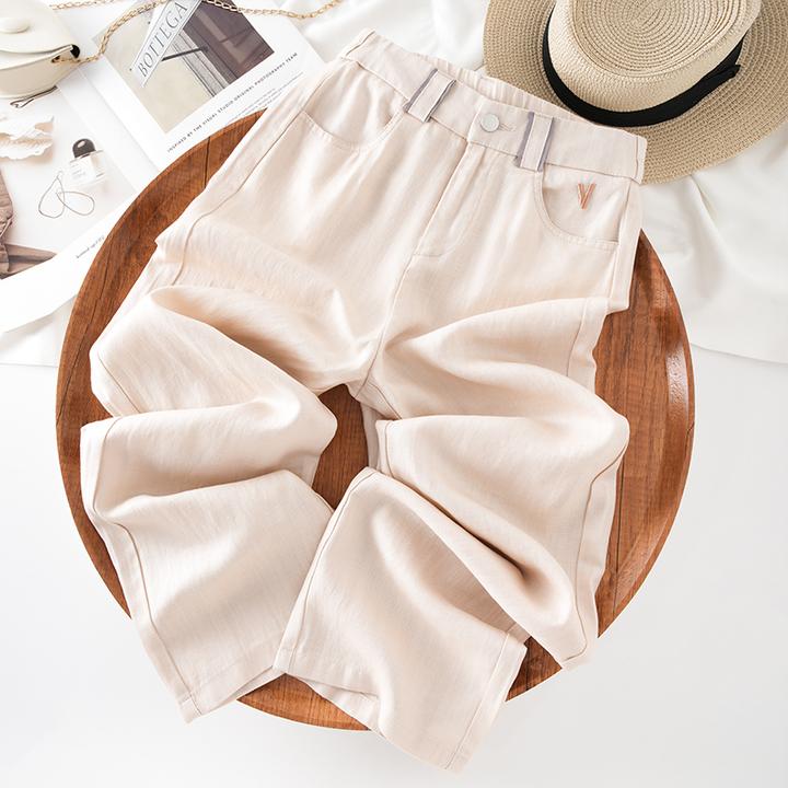 高级感天丝亚麻直筒裤女士2025夏季新款宽松透气垂感阔腿休闲裤子