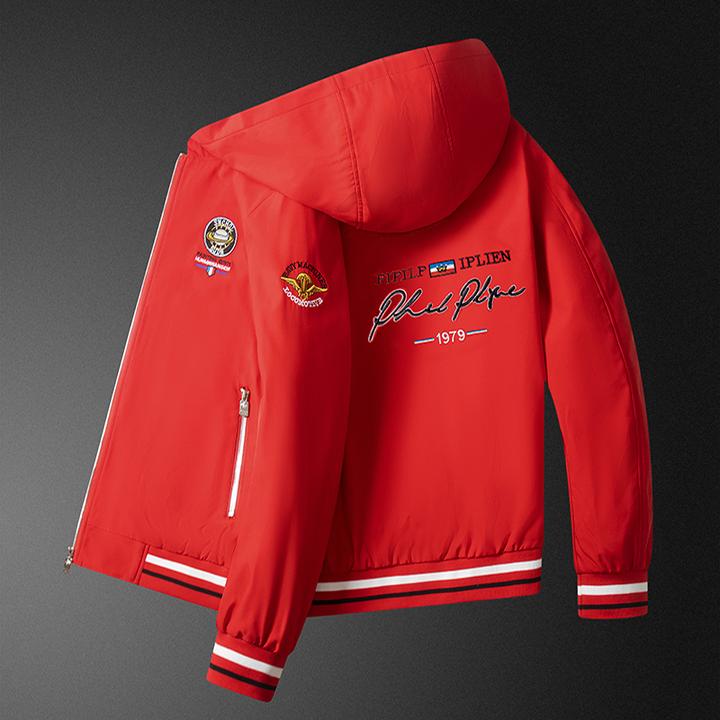 轻奢时尚夹克男2025春秋季新款地球刺绣时尚帅气绣花连帽休闲外套