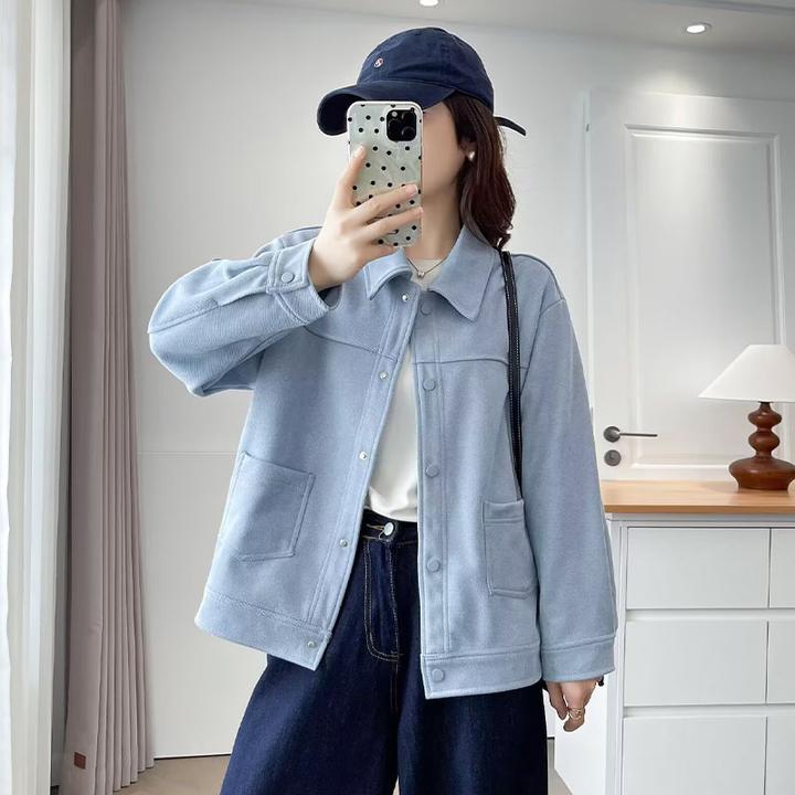 大码女装秋季新款时尚翻领夹克外套女宽松显瘦百搭胖mm洋气上衣服