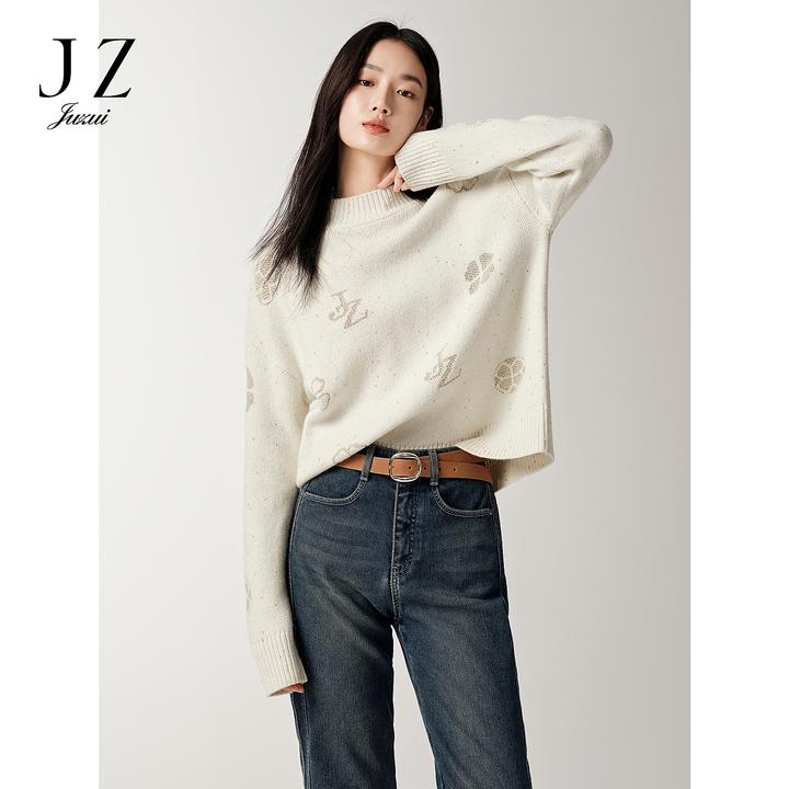 JUZUI玖姿羊毛针织衫女2025冬季新款休闲慵懒风金葱宽松JTFD31001