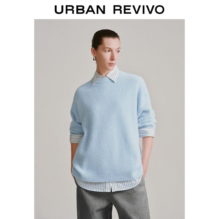 UR2025冬季新款女装气质简约日常毛绒圆领针织衫UWM950128