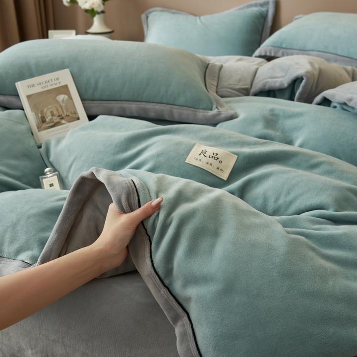 新款牛奶绒四件套拼色包边法莱绒亲肤三件套软糯舒适冬季家用套件