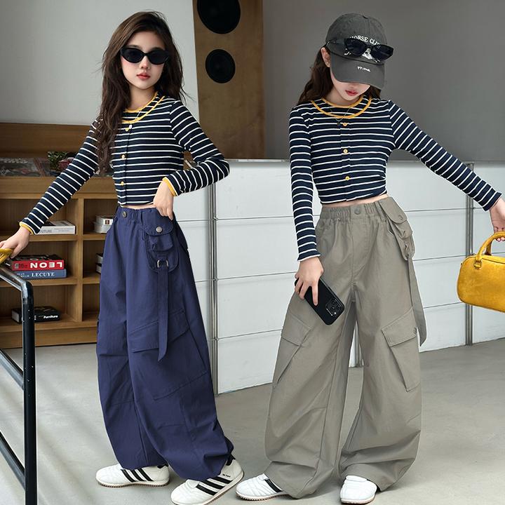 女童秋装套装2025年款衣服儿童春秋季休闲潮款中大童弯刀裤两件套