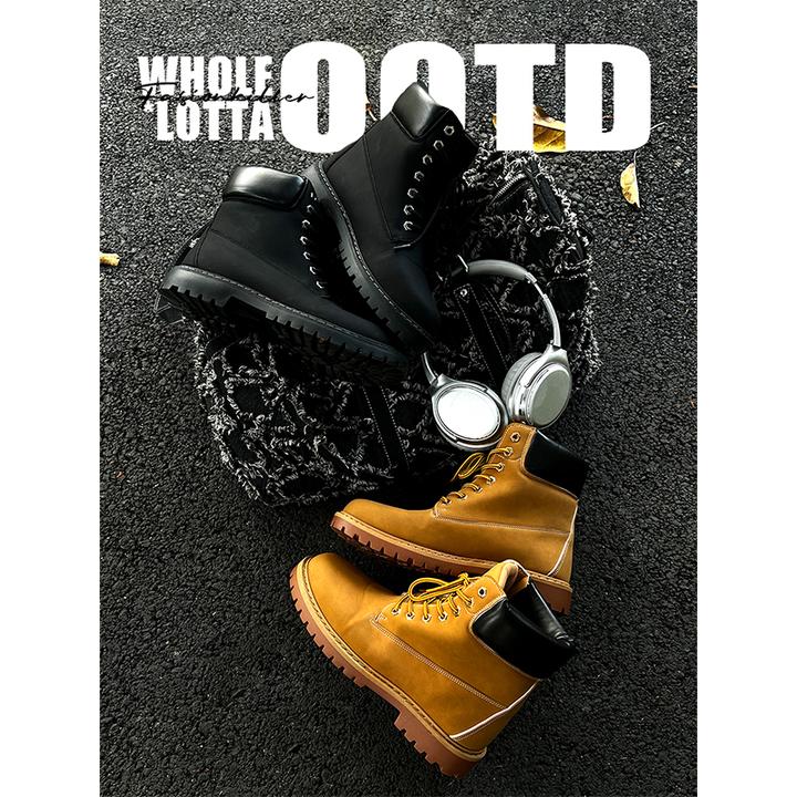 aoyo秋冬马丁靴男复古美式英伦高街工装靴厚底防滑耐磨通勤大黄靴