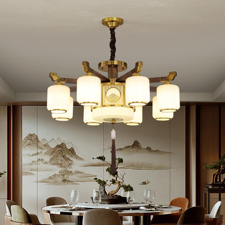 新中式全铜胡桃木客厅吊灯别墅自建房主灯酒店大灯国风禅意房间灯