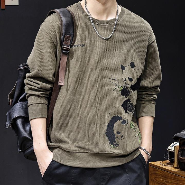 熊猫绣花新款男士卫衣潮牌宽松大码休闲长袖秋季高端加绒衣服
