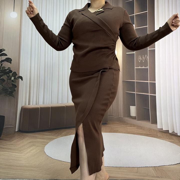 【2601款式】冬季V领半身裙+上衣秋冬针织时尚包臀修身