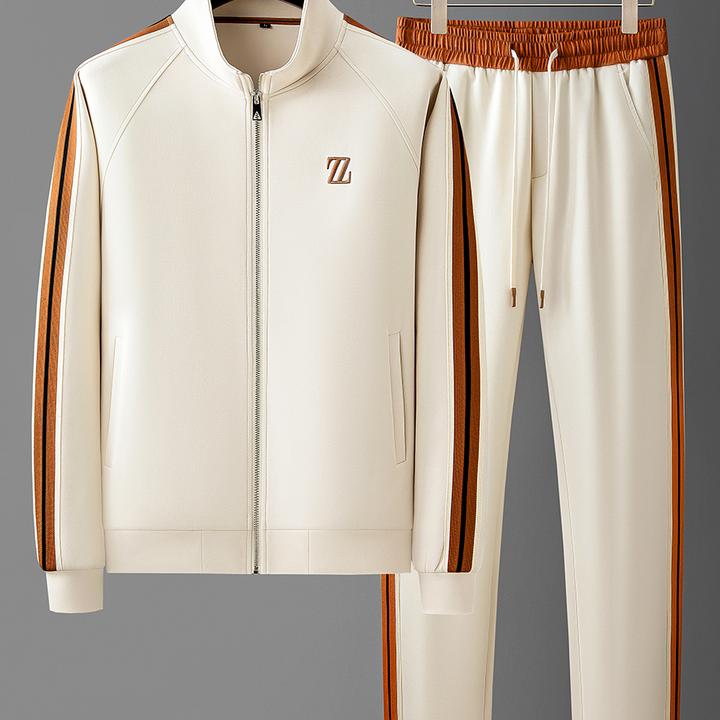 秋季空气层两件套拼接男士卫衣开衫男士休闲套装套装运动休闲潮流