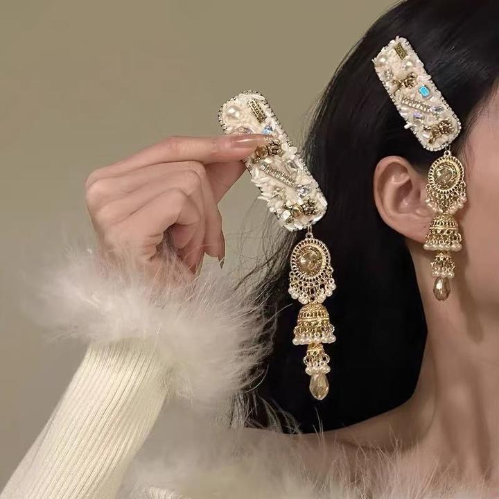 皇族贵气小众高级感金色流苏发卡方形发夹刘海侧边夹碎发夹头饰女