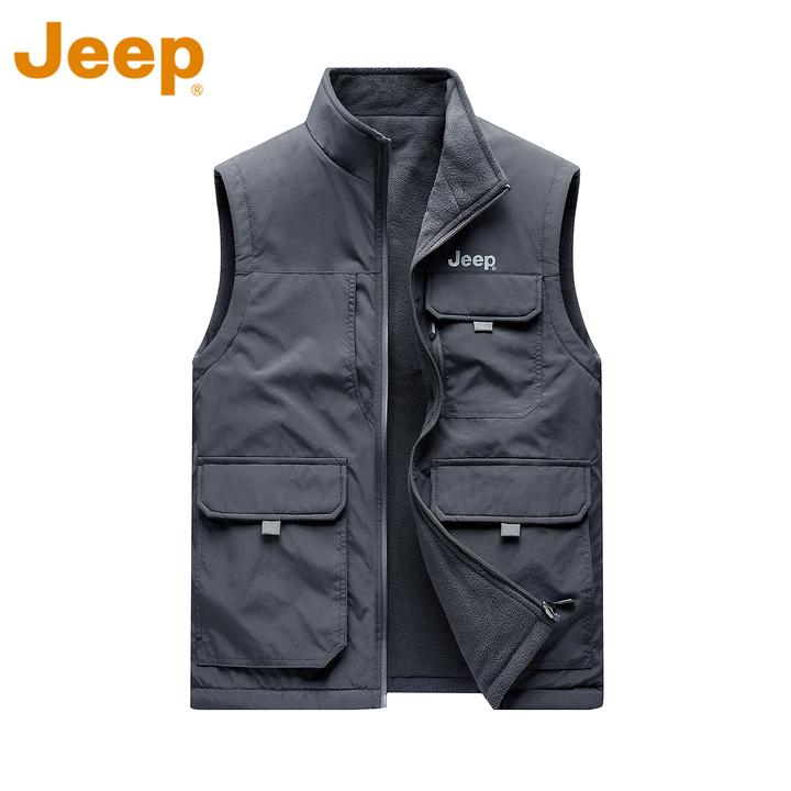 JEEP吉普摇粒绒双面穿摄影马甲男款秋冬季御寒保暖多口袋马夹外套