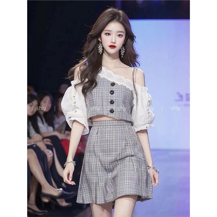 哥弟阿玛施正品宝诗YT339589夏装搭配今年流行爆款格纹两件套装女