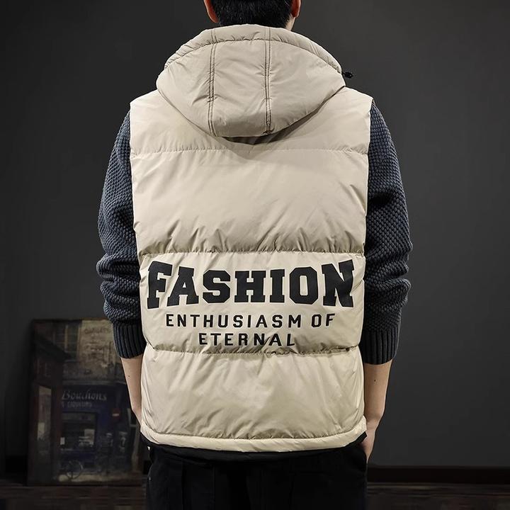 GTRT冬季新款高级感白鸭绒羽绒服男美式百搭字母印花连帽无袖马甲