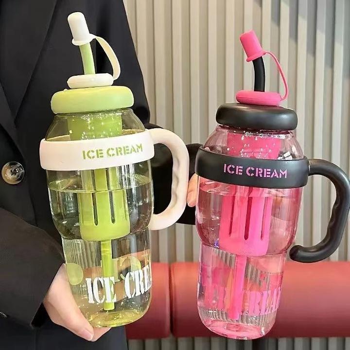 花茶冰霸杯高颜值女生塑料杯巨无霸水杯奶茶杯带吸管茶漏把手杯子