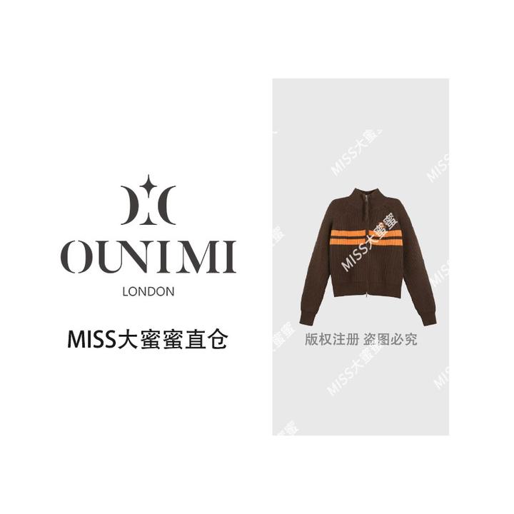 欧倪蜜 OUNIMI 针织开衫字母刺绣撞色长袖上衣Y-662