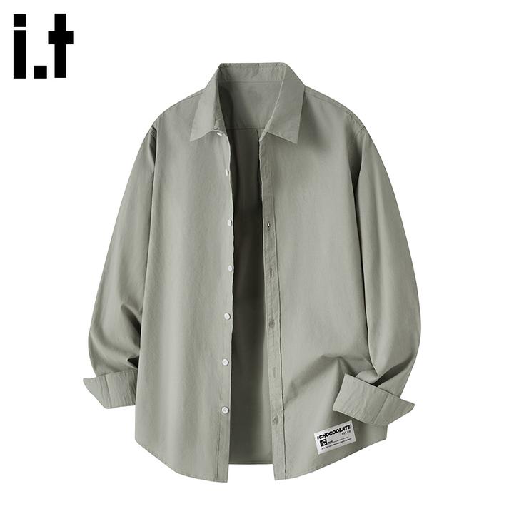 it: CHOCOOLATE纯棉长袖衬衫男2025秋季新款美式宽松休闲衬衣男款