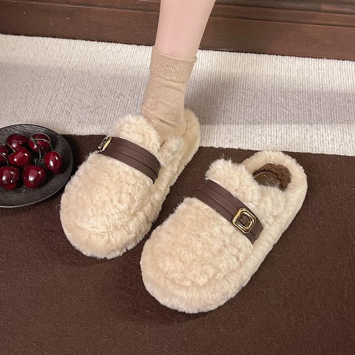 百搭羊羔毛毛拖鞋女外穿2025秋冬季新款加绒保暖温柔一脚蹬棉拖
