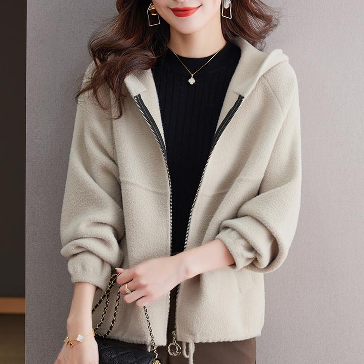 秋冬女士连帽毛呢短外套2025年新款宽松呢子百搭加厚开衫夹克大衣