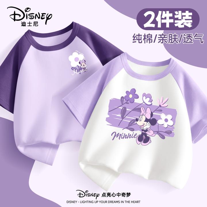 迪士尼女童夏季短袖t恤2025新款韩版女孩半袖透气薄款儿童上衣潮