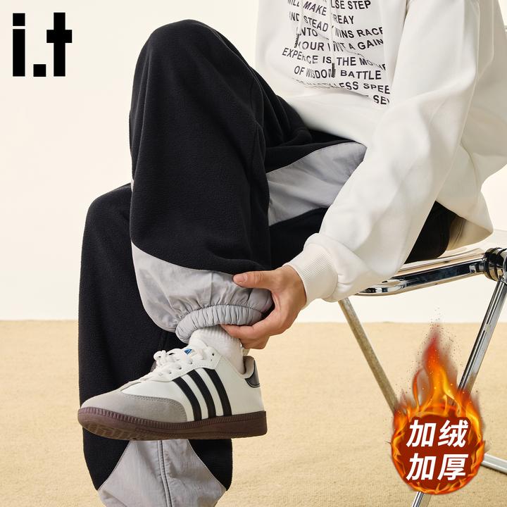 i.t:CHOCOOLATE加绒运动休闲裤男士冬季新款美式宽松保暖束脚卫裤