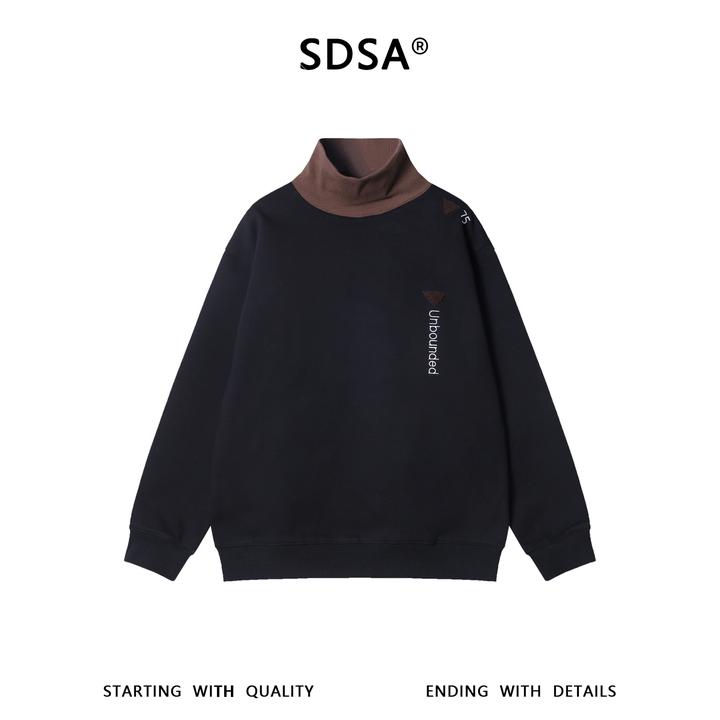 SDSA秋冬新款痞帅男装美式拼接撞色刺绣字母倒三角立领卫衣百搭