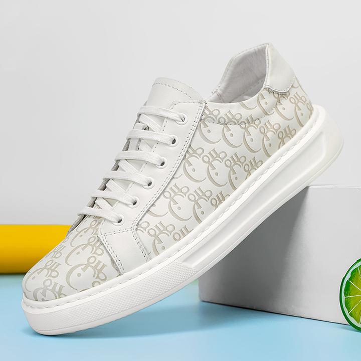 路易圣戈希男鞋秋季潮鞋厚底增高时尚百搭低帮男士潮流皮面板鞋