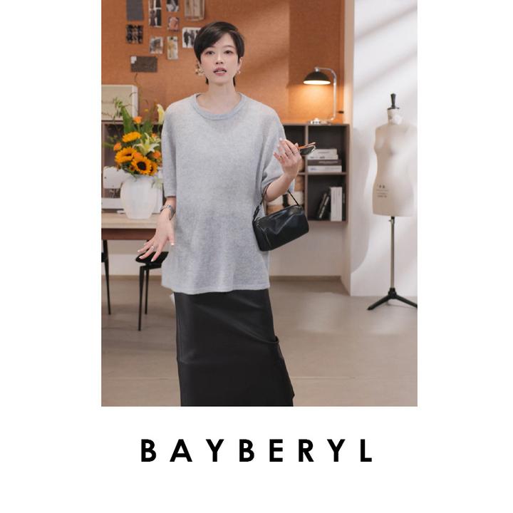 CC12-BAYBERYL老贝云絮*中袖羊绒薄柔圆领秋套头针织衫ZZS5G1802