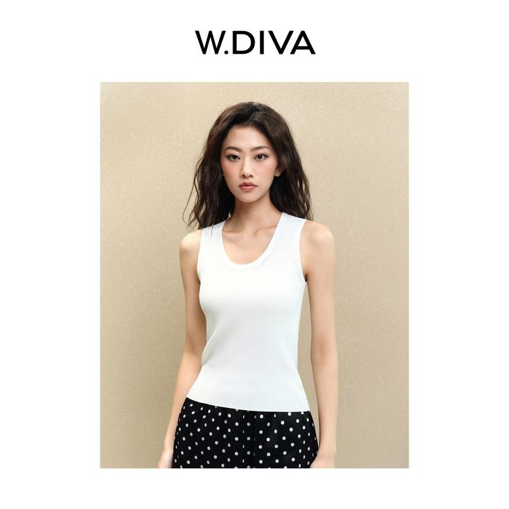 W.Diva【耀影】进口超细AK金银线百搭高织U领背心纯欲慵懒1TDM71190