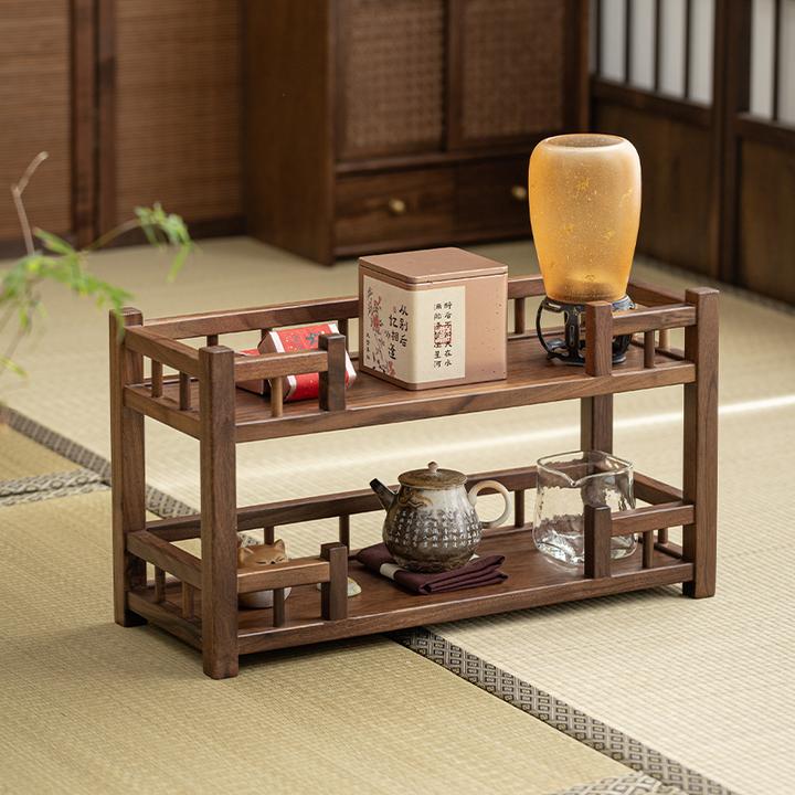 胡桃木茶杯茶壶展示架子中式茶桌博古架茶具摆件复古桌面置物架