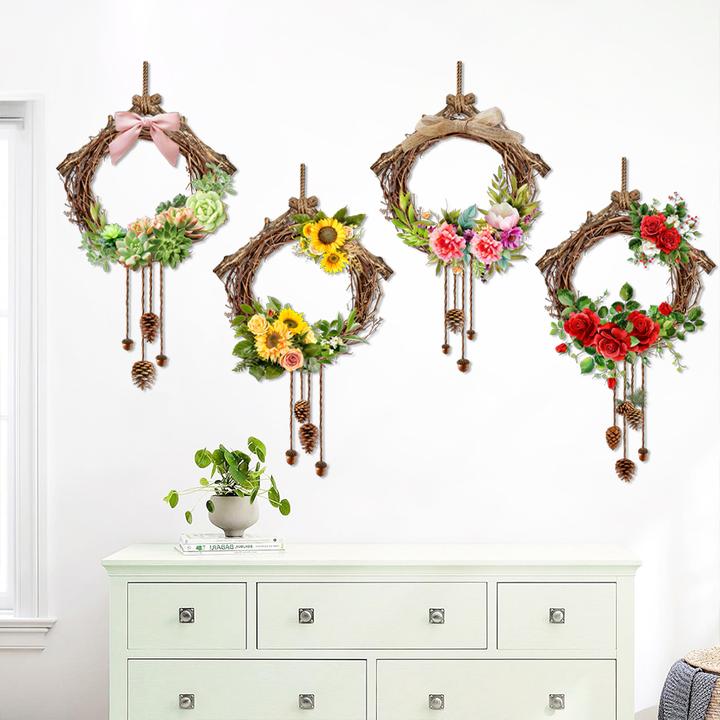 新款蝴蝶玫瑰花朵花篮吊篮自粘墙贴画客厅卧室装饰墙壁贴画