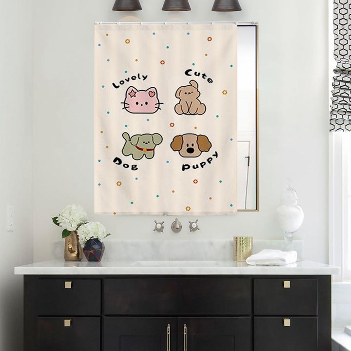 洗手间镜子遮挡帘梳妆台镜子防尘盖布浴室柜遮镜帘子自粘滑轨式