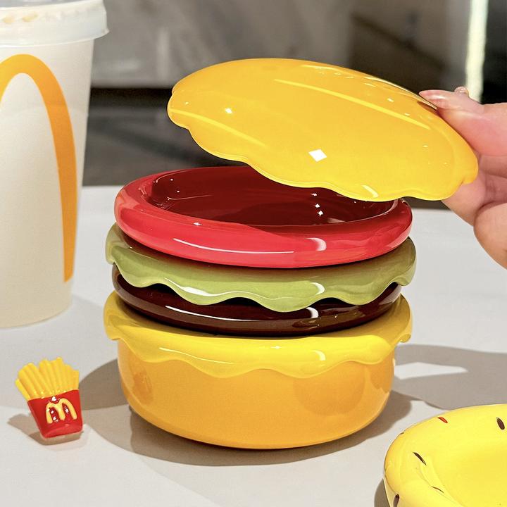 陶瓷汉堡包调味碟套装家用创意小碟子酱油蘸酱碟可爱小菜碟蘸料碟