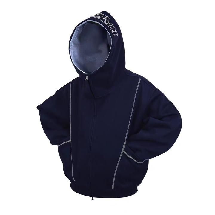 美式高级感解构连帽卫衣男女春秋季新款国潮宽松重磅开衫情侣外套