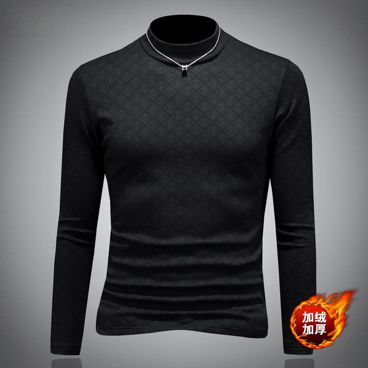 KANMALENLY/肯梅灵列帅气内搭打底衫男半高领秋冬抓绒修身长袖T恤