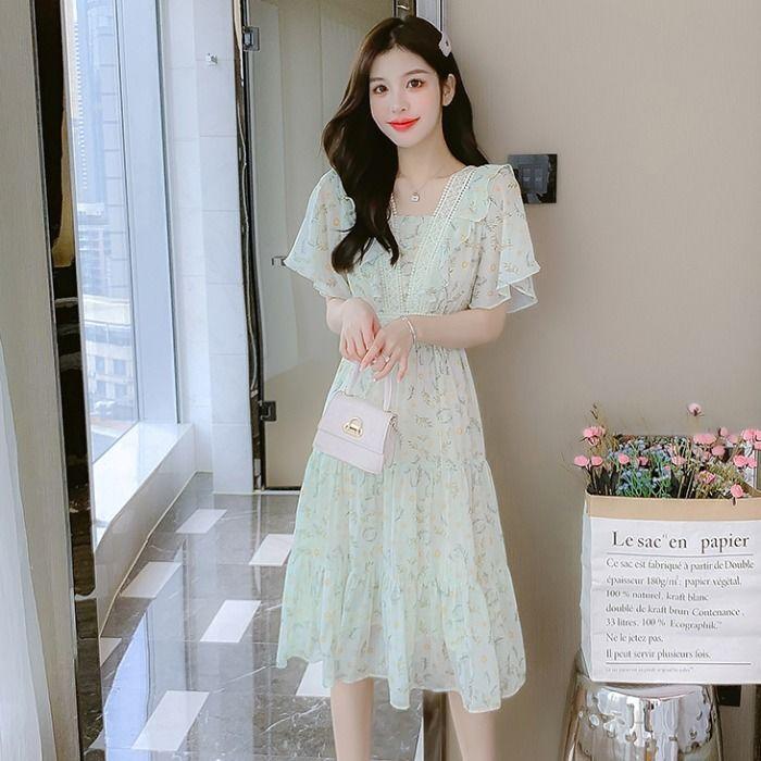 碎花雪纺连衣裙子女夏装夏季2023年新款小清新收腰显瘦气质仙女裙