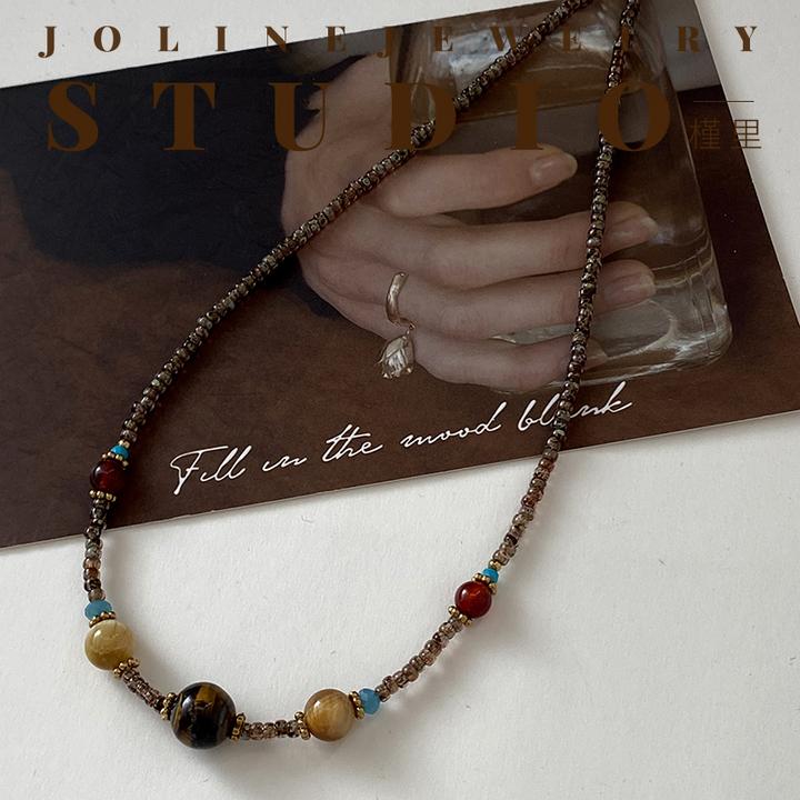 「秋野」串珠项链女小众设计感复古民族风锁骨链