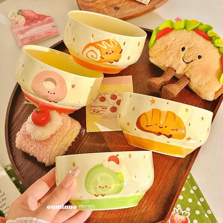 【甜心蛋糕】4.5英寸米饭碗4个混装陶瓷釉下彩工艺好物餐具易清洗