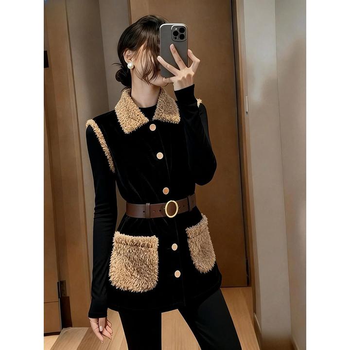 黑色丝绒马甲女装秋冬新款时髦洋气高级感独特超好看气质收腰马夹