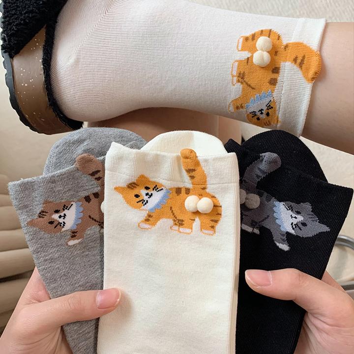 可爱猫咪蛋蛋袜子女春夏季中筒袜立体卡通图案搞怪个性趣味长袜