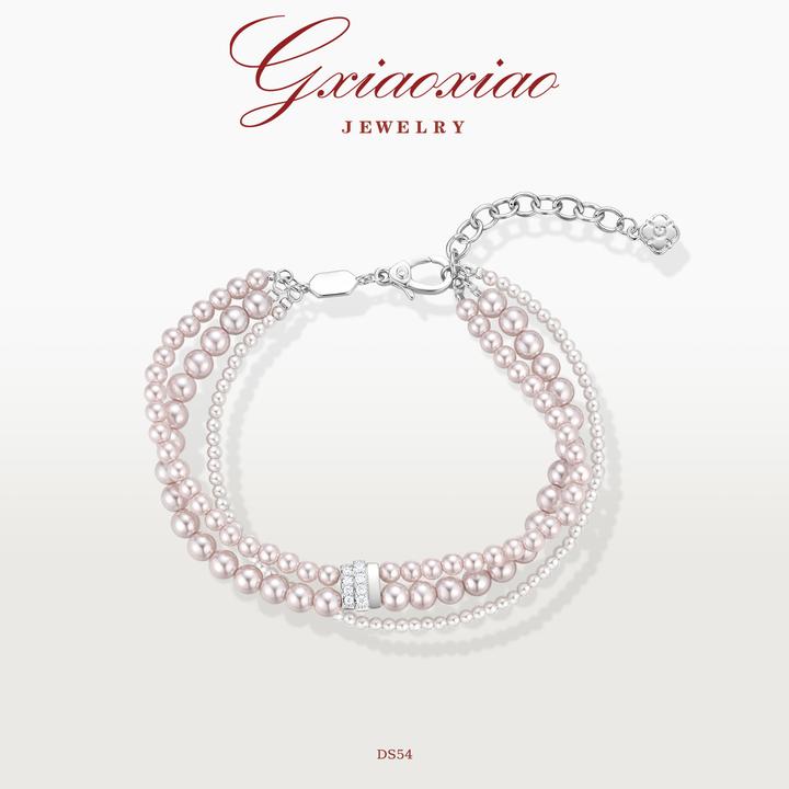 G XIAOXIAO 镀K金【粉樱粒珠】高级感气质小众镶嵌优雅手链 DS54