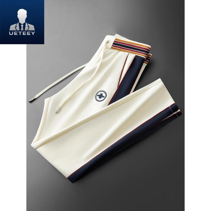 秋冬高端时尚太空棉卫裤撞色拼接显瘦男士轻奢运动直筒休闲裤男款