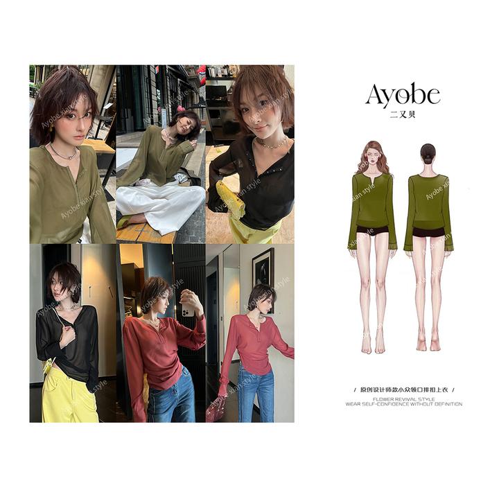 AYOBE原创设计师款/此刻怦然  腔调设计感简约排扣百搭休闲上衣